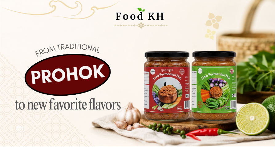 Food KH Prohok Larb and Lime Prohok jars with fresh lime, garlic, and chilis.