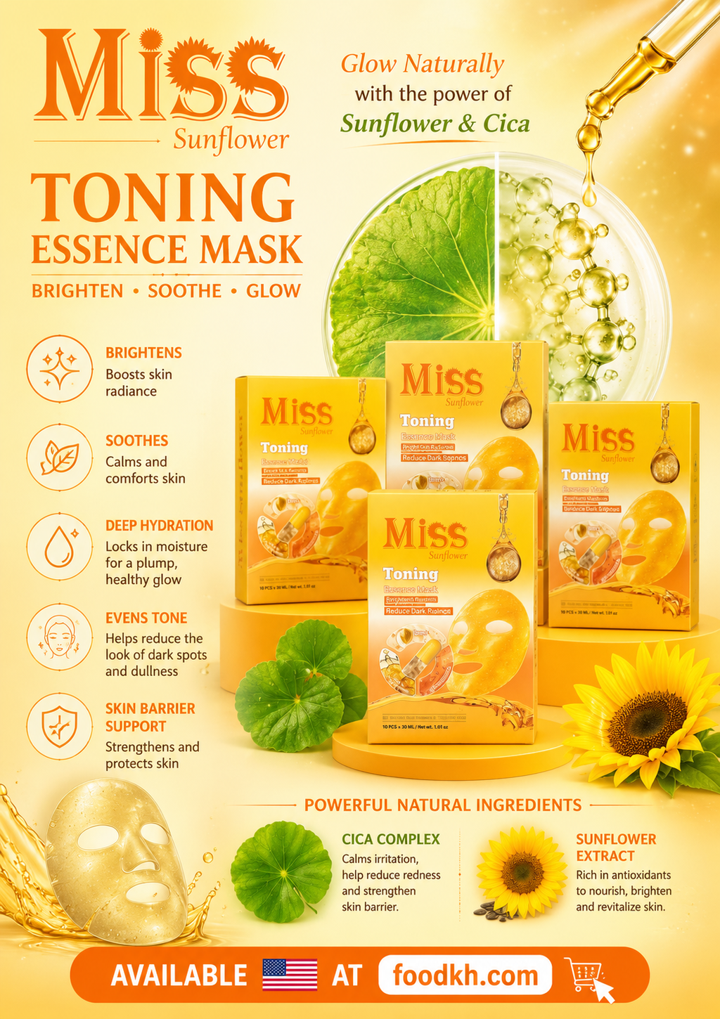 Miss Sunflower Toning Essence Mask  (10pcs x 30ml)